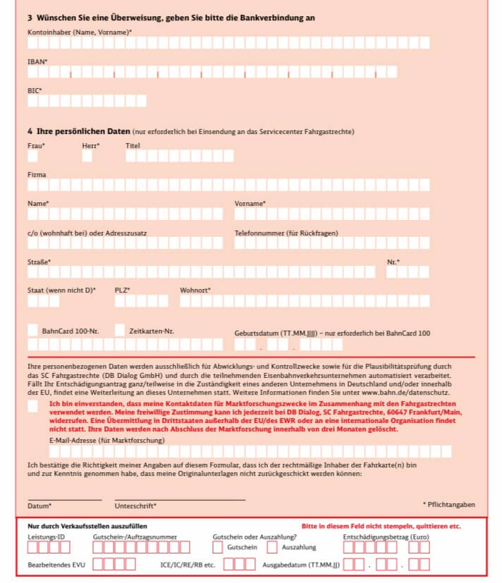 ドイツ鉄道で遅延した際の返金用紙 2